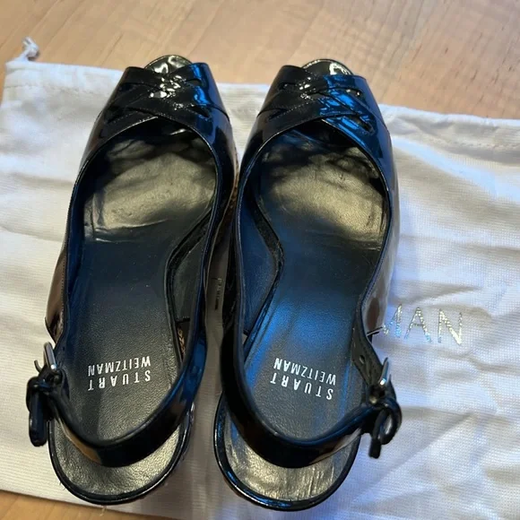 STUART WEITZMAN Wedge Sandals Black Patent Leather - Picture 3 of 9